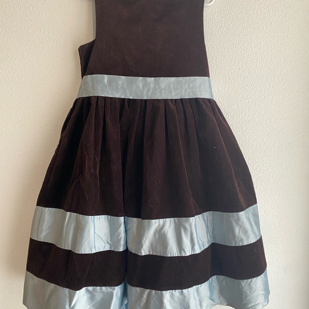 Brown Velvet and Blue Silk Sleeveless Dress girls 6